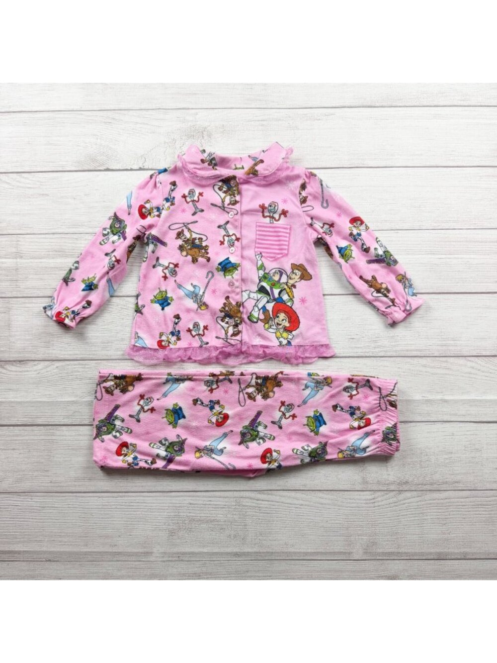 Disney Pixar Toy Story Girls Pink Pajama Set Button Cozy Sleepwear 3T